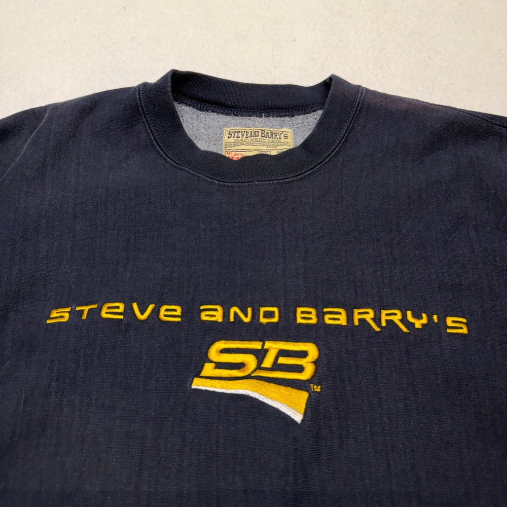 VTG Steve and‎ Barrys Navy Blue Sweatshirt Embroidered Logo Y2K Boxy Fit Mens M - Picture 2 of 10